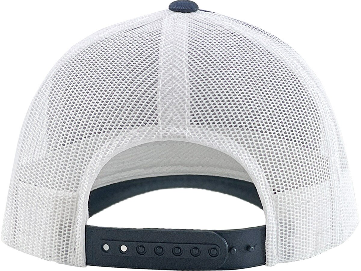 Navy Blue White Two Tone Classic 6 Panel Trucker Mesh Snapback Back View